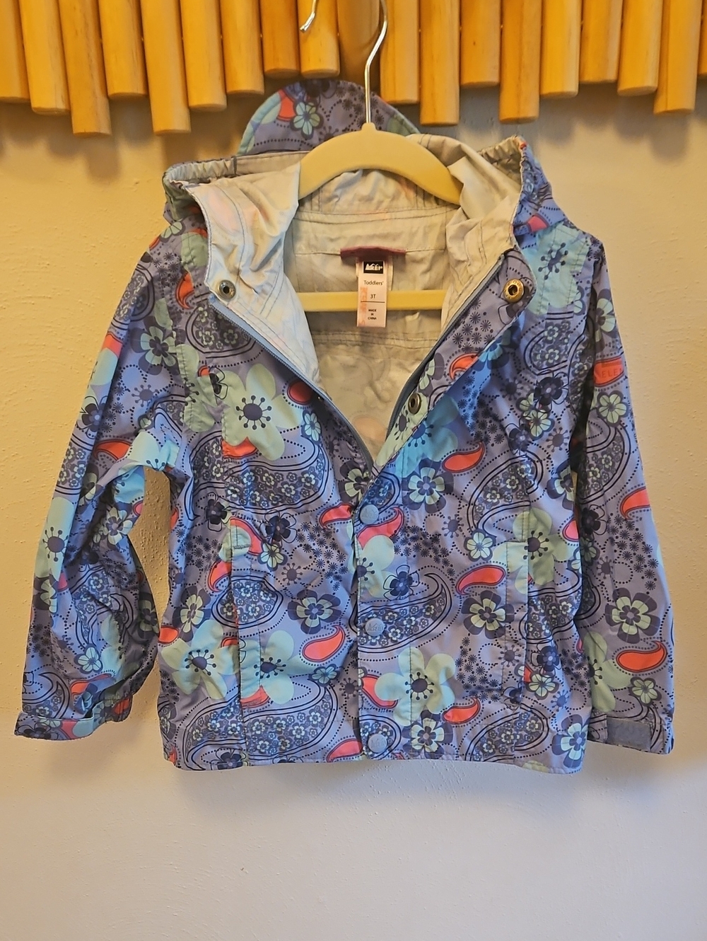 REI Girls' Hooded Paisley Waterproof Raincoat - Purple, Blue, Green